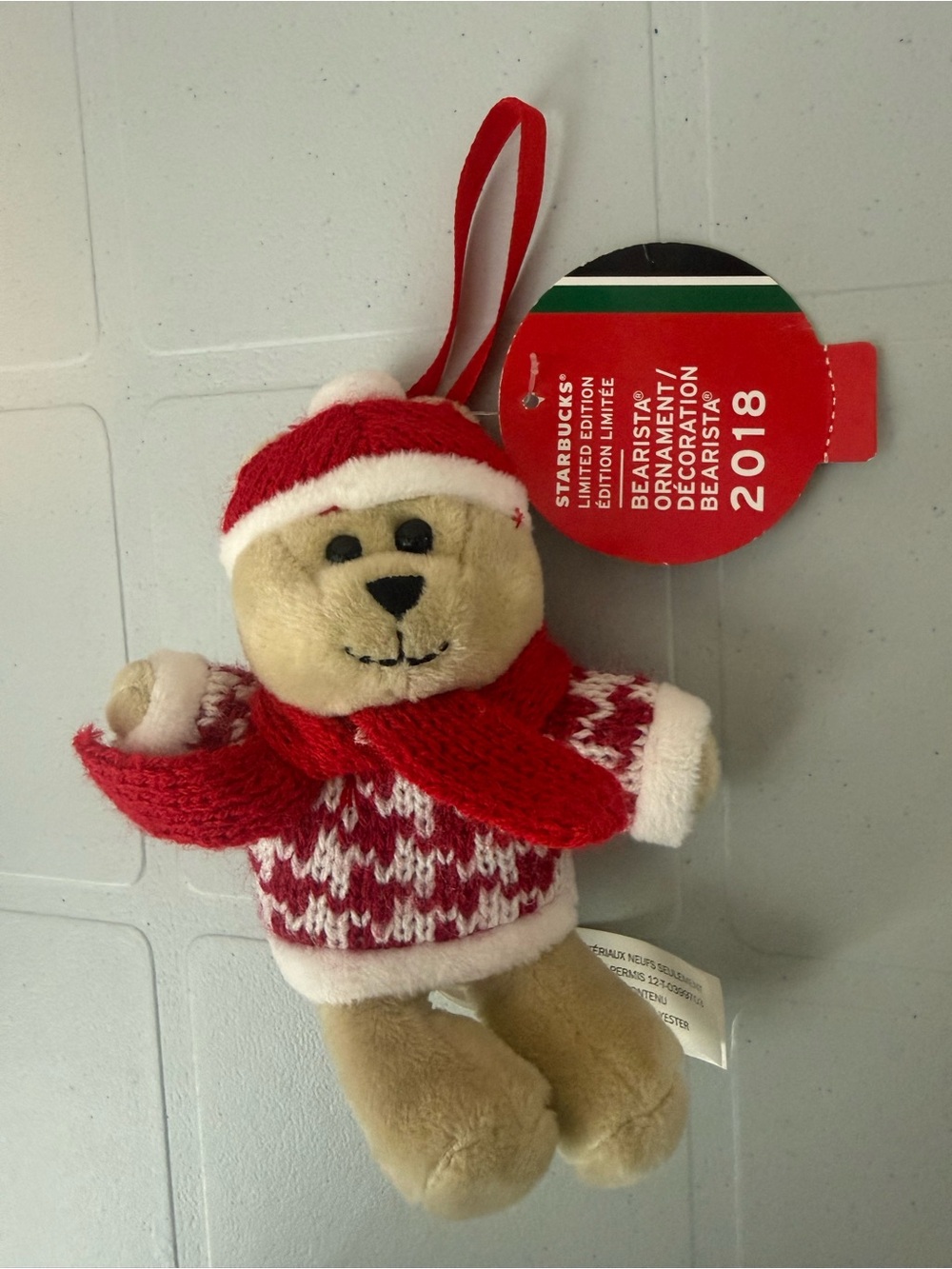 Vintage Starbucks Red and Cream Bearista Plush Ornament